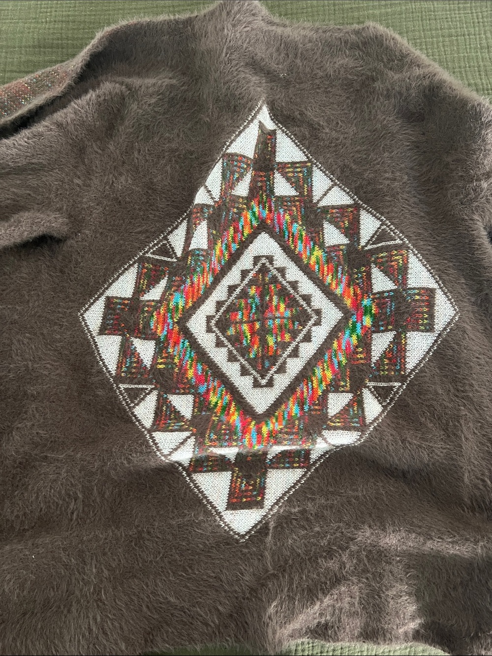 Easel Soft Brown Textured Open-Front Shrug with Aztec Style and Trim - Picture 4 of 6